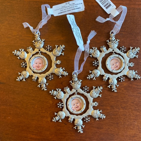 Merry Christmas Photo Holder Snowman Metal Ornament. NWT. Set of 3. - Picture 2 of 7
